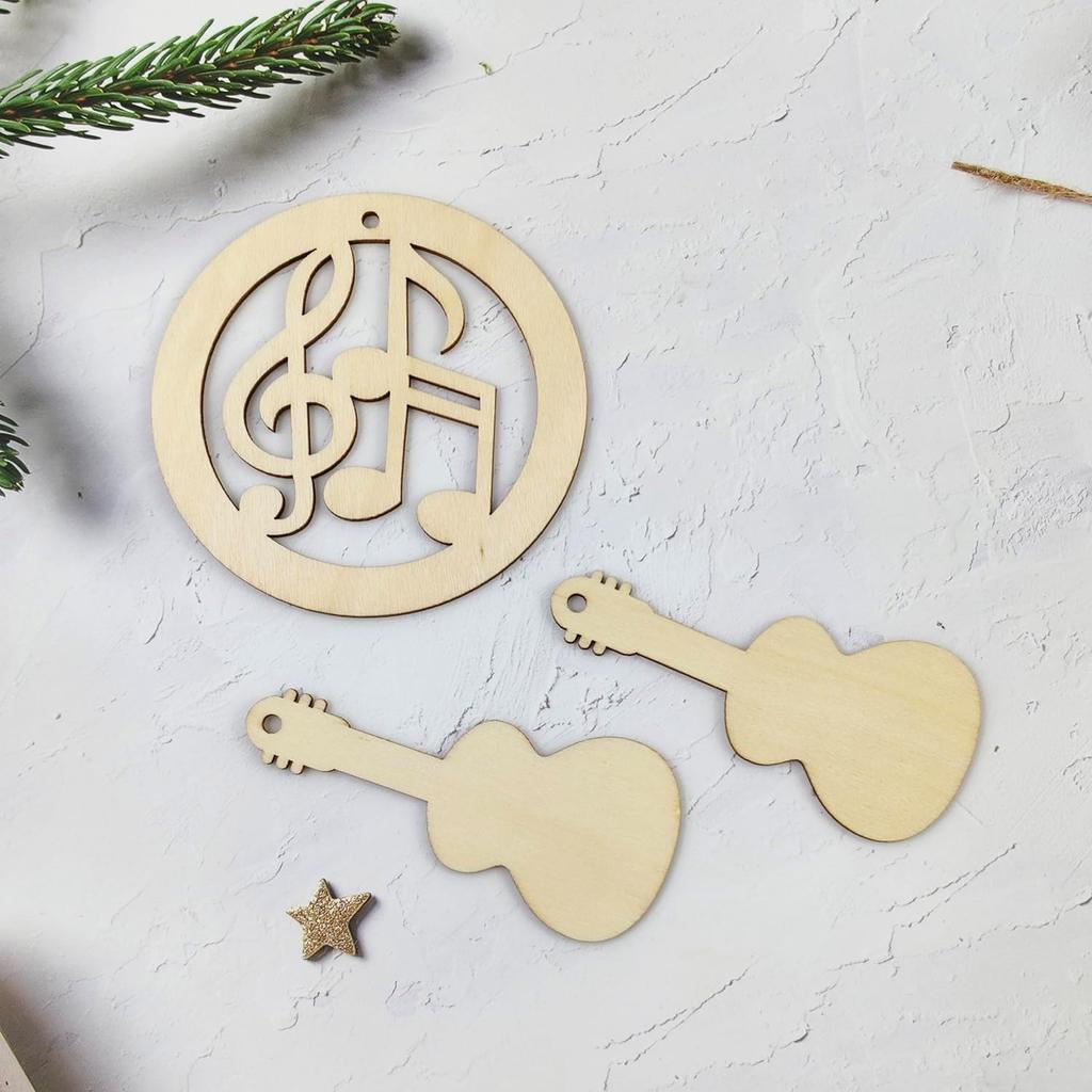 32 Pack Wood Music Note & Guitar Cutouts Music Themed Hanging Ornaments Unfinished Music Decoration Craft Gift Tags for Home Party Decoration Craft