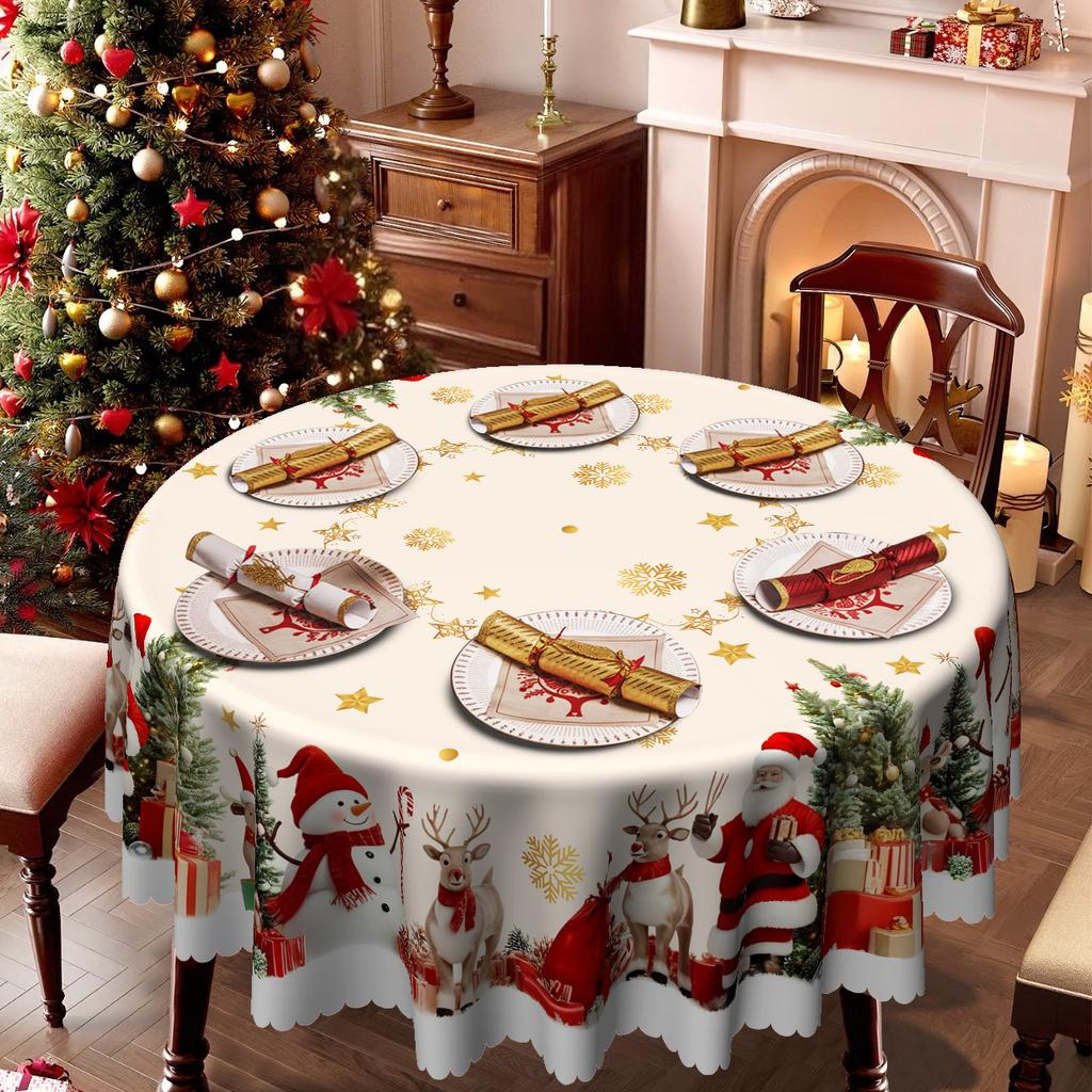 Christmas Table Cloth, Rectangular Tablecloth Santa Reindeer Snowman Tablecloth, Christmas Eve Table Cloth