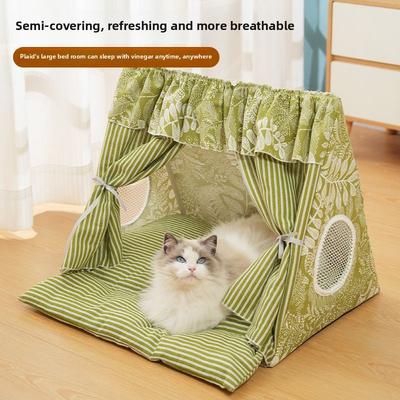 Cute Cat Tent House Removable Clean Dog Tent Bed Breathable Cool Cats Summer Cave Large Space Puppy Kitten House Pet Accessories