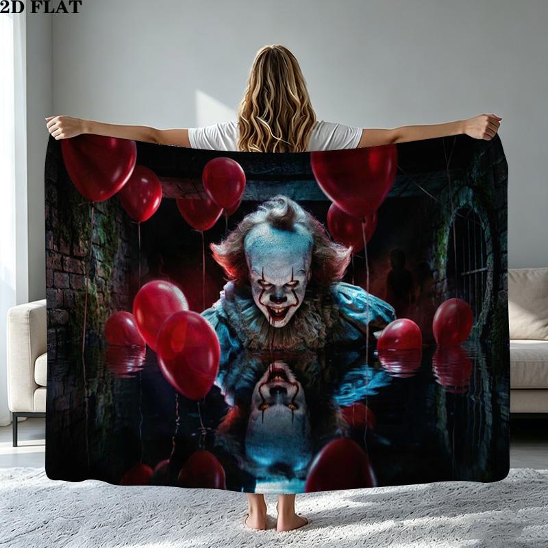 It Clown Print Flannel Blanket High Quality Warm Comfortable Cover for All Seasons Perfect for Gifts Home Decor