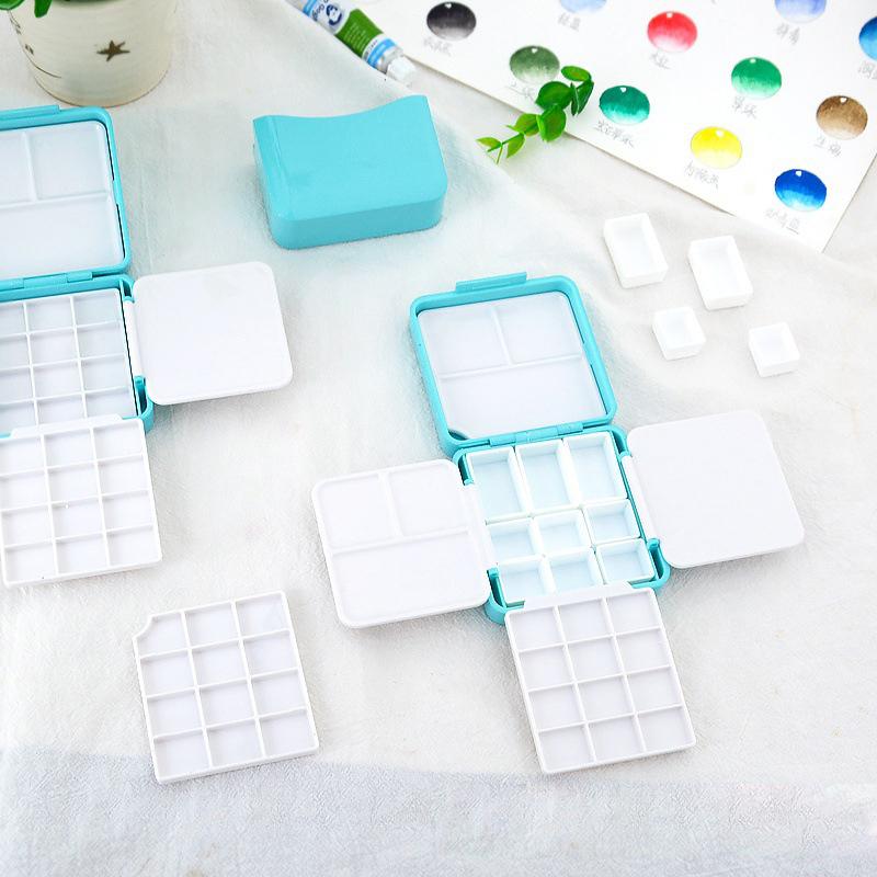 Portable Travel Watercolor Plastic 12/24 Grids Painting Box With Palette Half Pan Mini Paint Storage Case For Art Supplies
