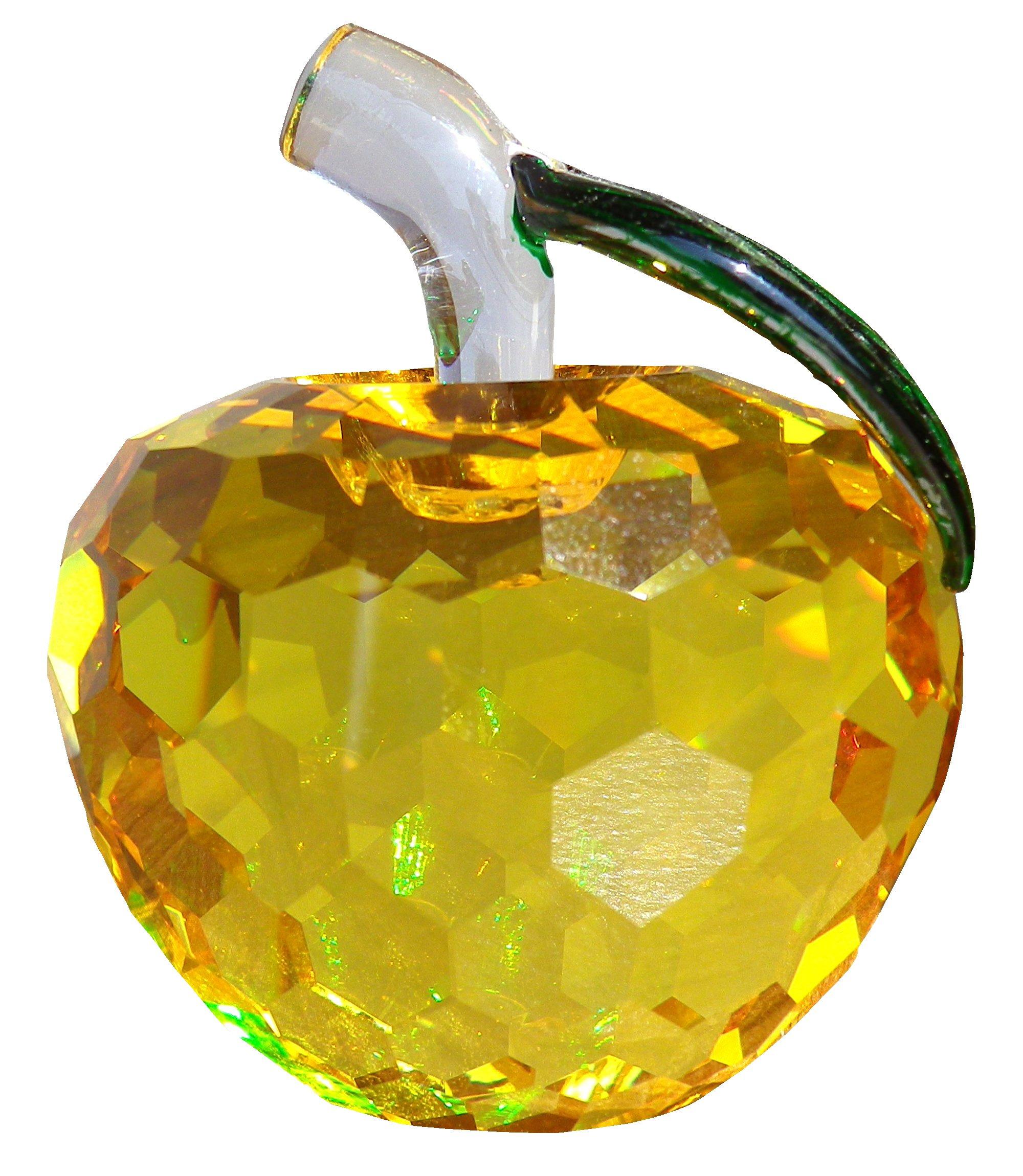 

[KKD] Crystal Glass Apple Figurine, Feng Shui Suncatcher, 60mm Yellow