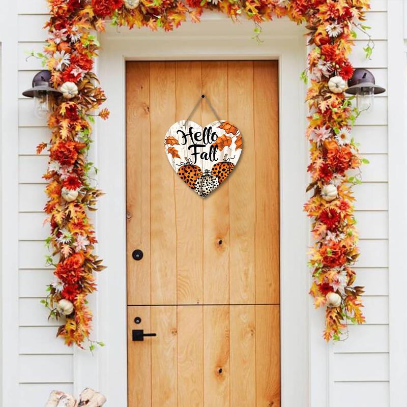 Autumn harvest festival “Hello Fall” logo pendant, home wall or door decoration, 2d flat wooden, garden decoration, gifts for friends and family
