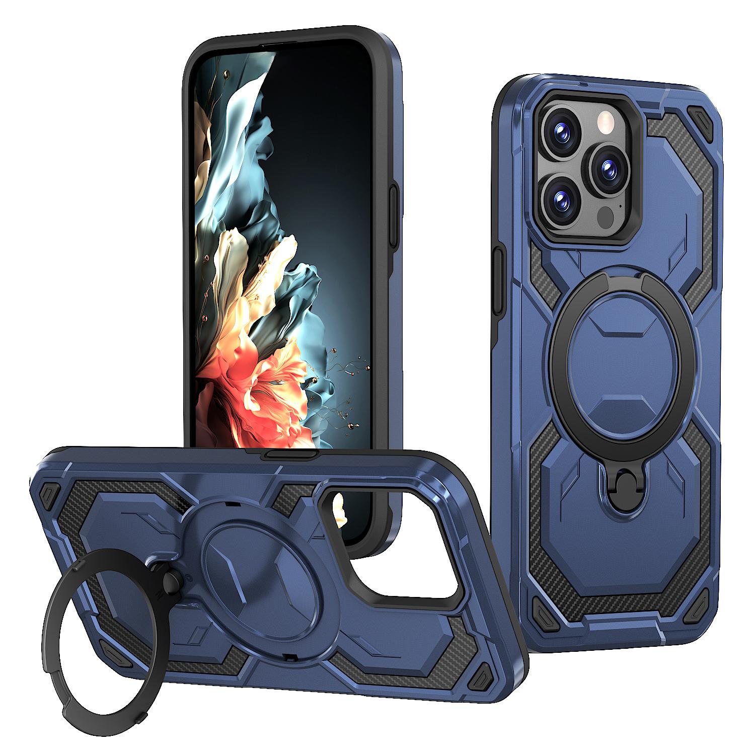 

For iPhone 14 Pro Magnetic Case Ring Kickstand PC + TPU Hybrid Phone Cover
