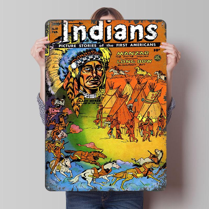 

Indians 10 Printed Poster Customized Wall Art Retro Vintage Metal Tin Signs for Decoration Living Room Decor Men Wand Deko Home 7.9x11.8In(20x30cm)