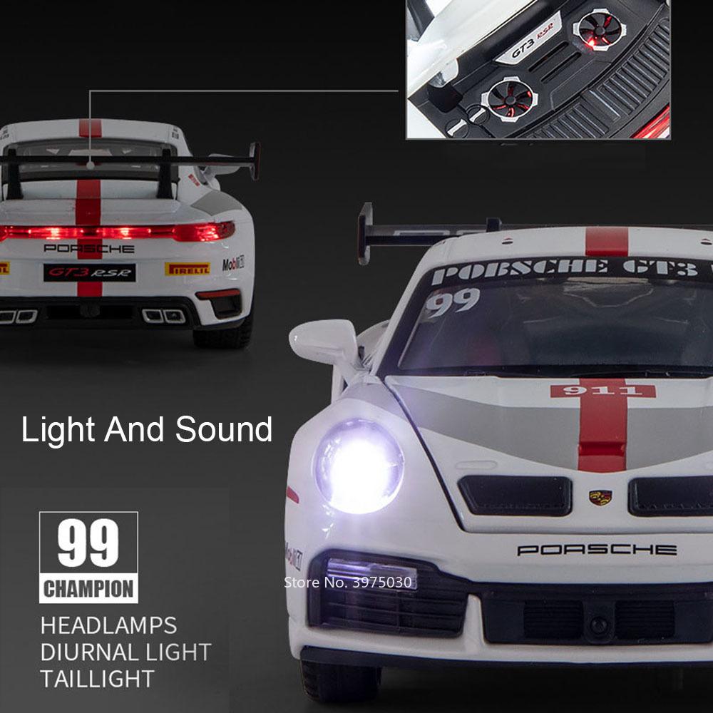 AABKQ1 1:32 Scale Porsche 911 GT3 RSR Cars Toy Miniature Model Alloy Die Cast with Light Sound Pull Back Supercar Boys Educational Toys