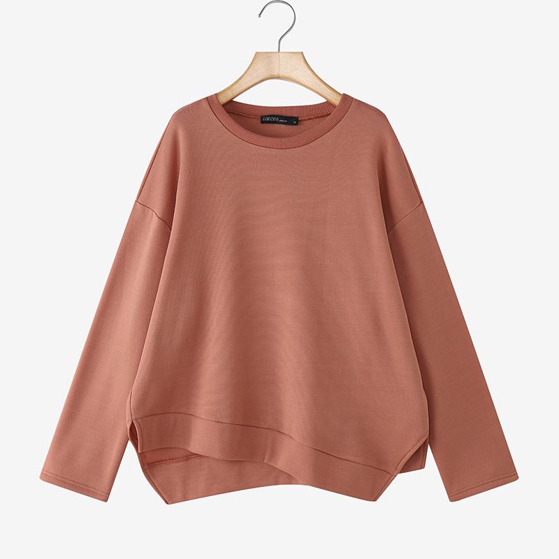 

ZANZEA Женские повседневные топы с круглым вырезом и рукавом 3/4, свободные пуловеры розовый