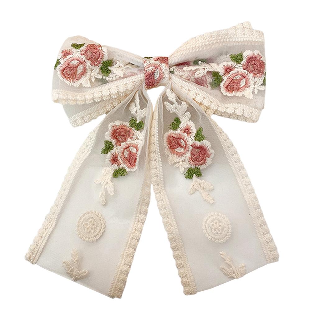 Lace Bow Elegant 2000s Style Side Clip Bow Hair Clip Sweet Girls Floral Embroidered Flower Large Bowknot Balletcore