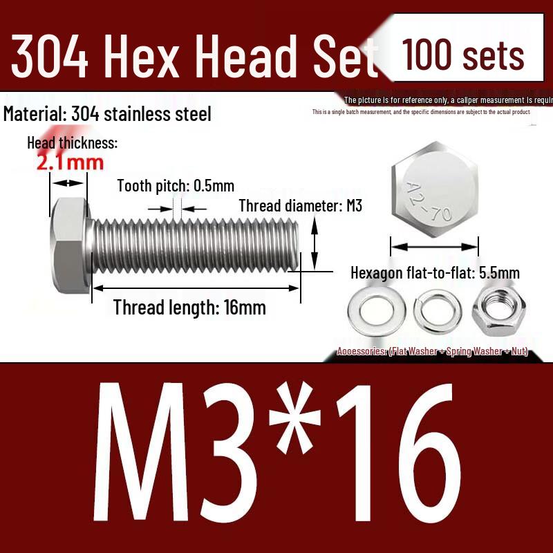 Jiemengzhe 304 Stainless Steel Hex Head Bolt & Nut Set