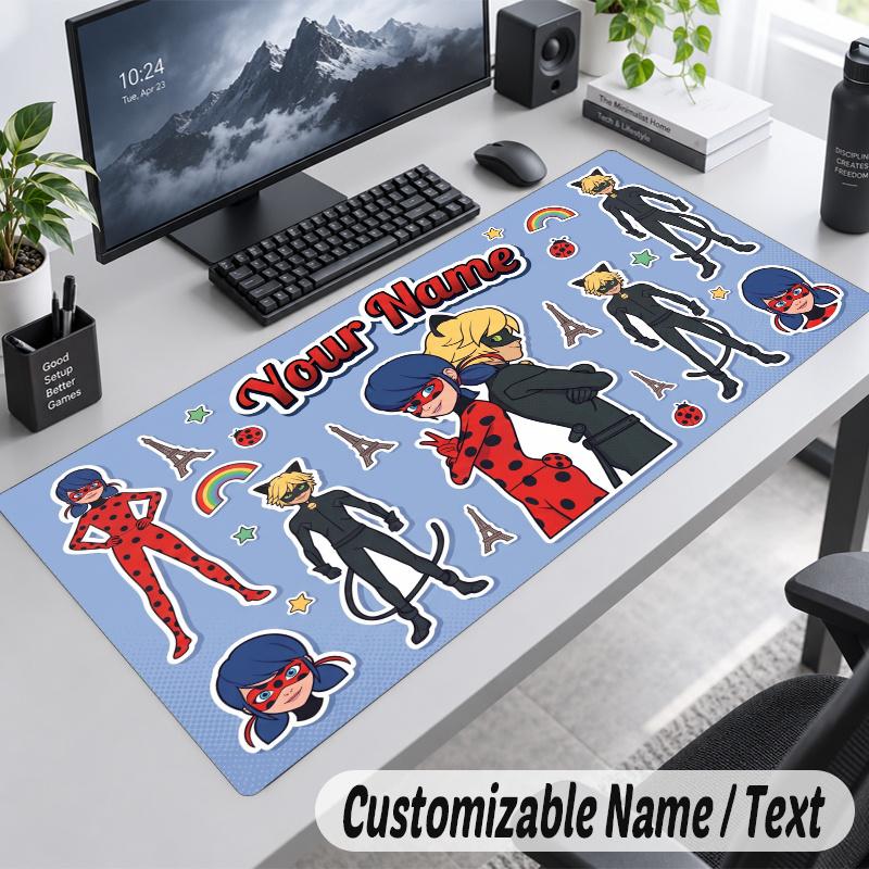 Miraculous Ladybug Personalized Large Mouse Pad Custom Name Text Extended Desk Mat Gaming Mousepad