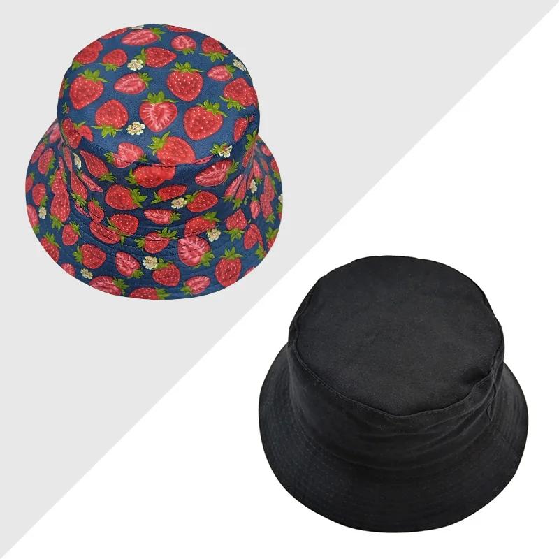 2025 Reversible Unisex Floral Fruit Print Bucket Hat Wide Brim Sun Protection for Beach Travel UPF50+ Fashion Dot Pattern