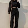 Street Hooded Short Pocket Fleece Sports Sweater High Waist Loose Leggings Sweater Suit Two-piece Women's