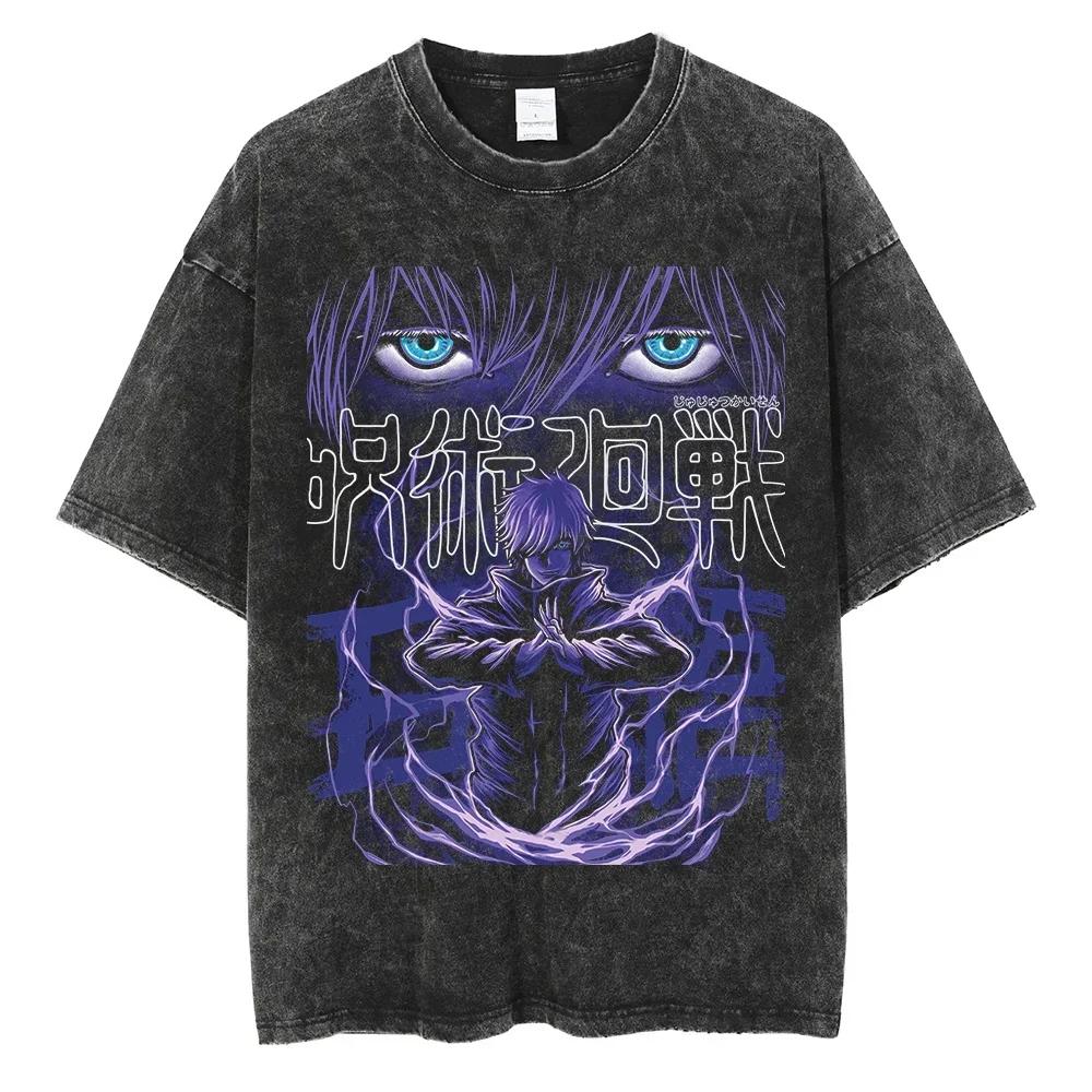 Japanese Anime Jujutsu Kaisen Men Women Oversized Washed T Shirt Streetwear Print Tshirt Casual Cotton Tee Loose Retro T-Shirt