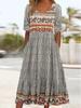Summer New Women's Round Neck Short Sleeved Long Dress Bohemian Printed Dress for Women