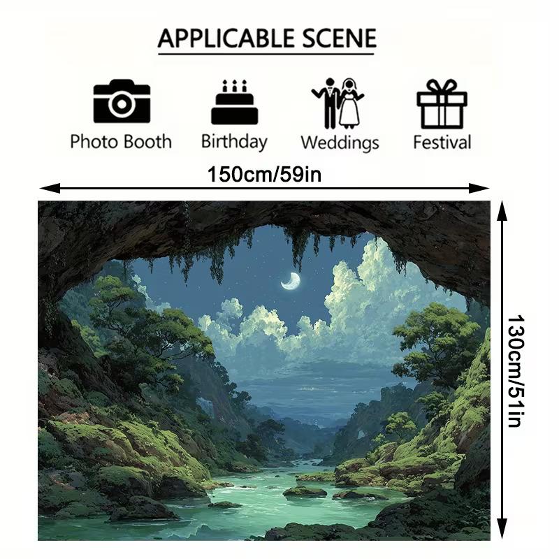 2D Moonlit Forest River Background for Wedding & Photoshoot 47.2x31.5inch/120*80cm