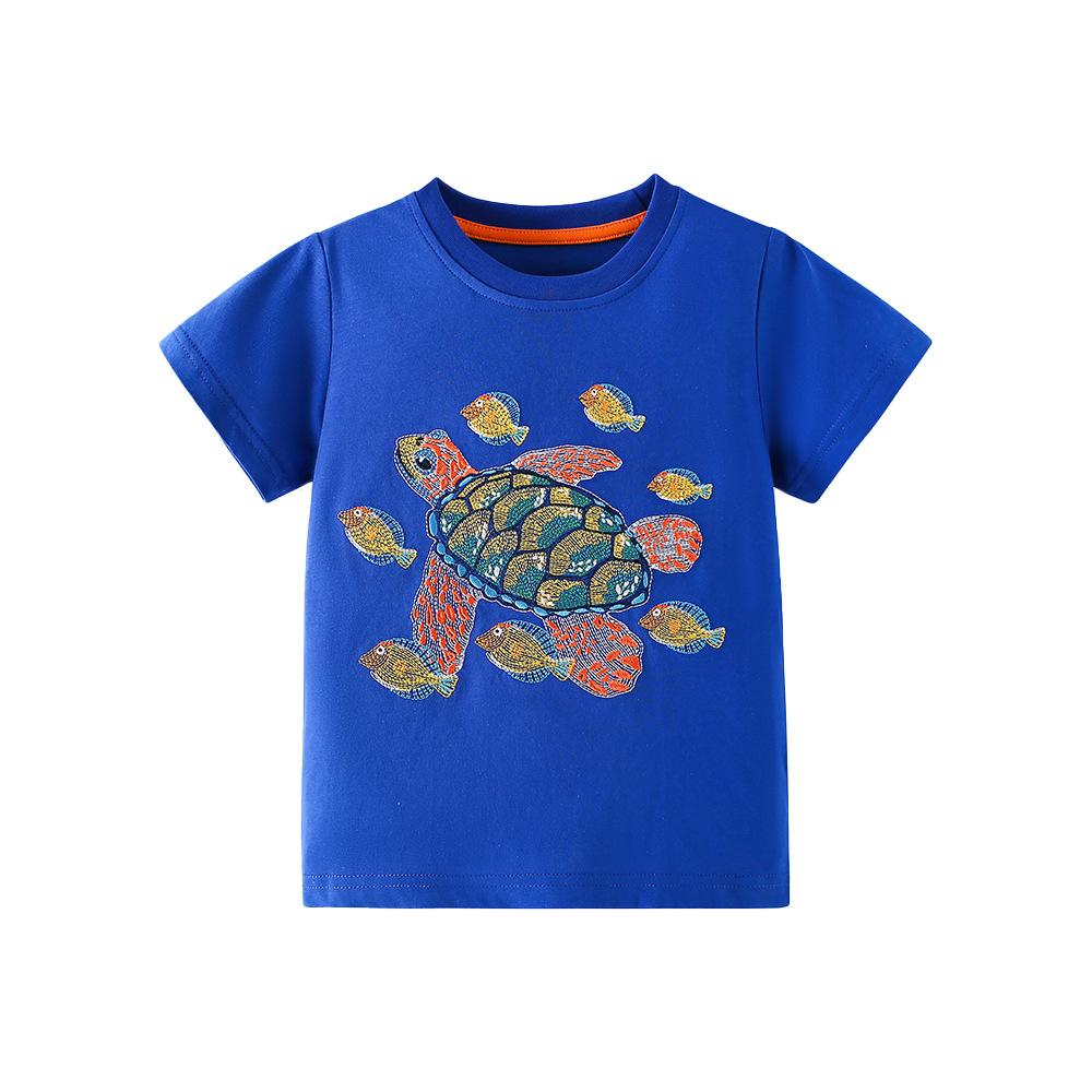 Kinder Kurzarm T-Shirt Cartoon Schildkröte Leuchtet im Dunkeln Rundhals Unterhemd für Jungen Mädchen Frühling Sommer