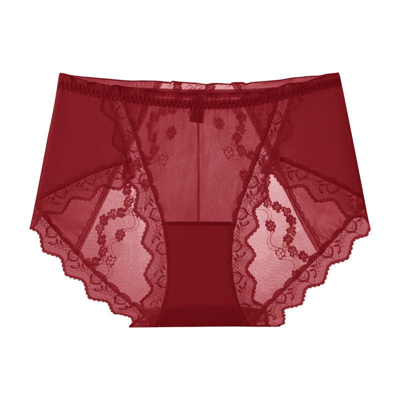 Plus Size Women Feel Lace High Waist Cotton Antibacterial Extended Crotch Triangle Briefs