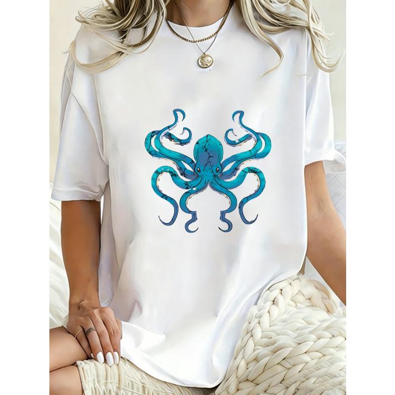 Oversized T Shirt Dress Black Octopus Print Casual Wear