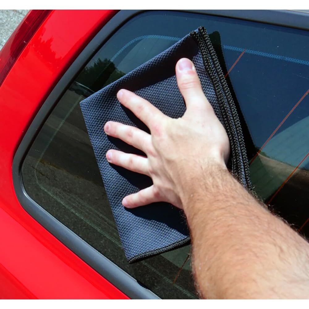 The Rag Company Diamond Weave Glass & Window Towels, 6-Count, Black, for Car Washes and Detailing