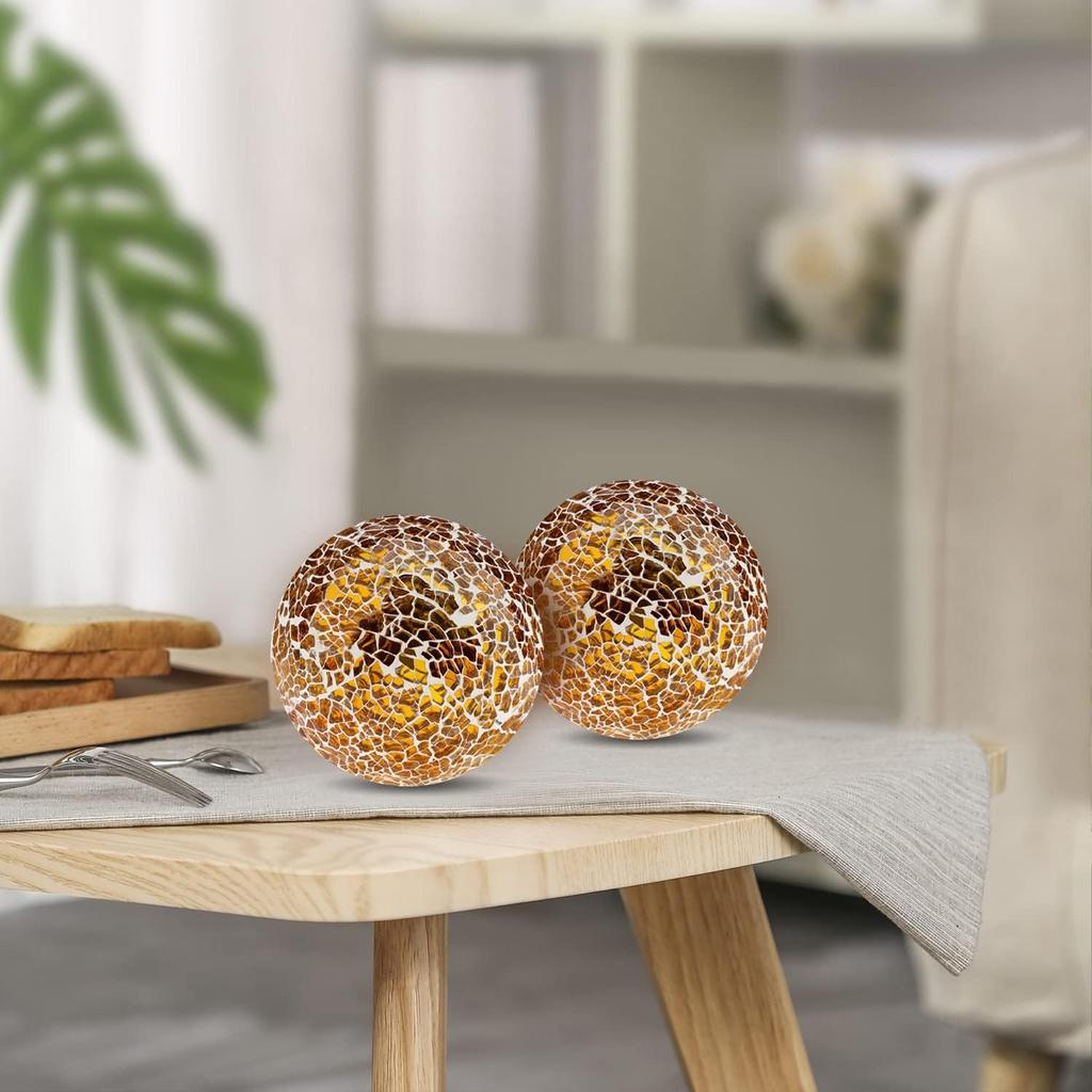 3pcs Decorative Glass Balls for Bowls 3.35inch Mosaic Glass Orbs Ball Gold Sphere Decor Globe Vases Dining Table Party Centerpiece