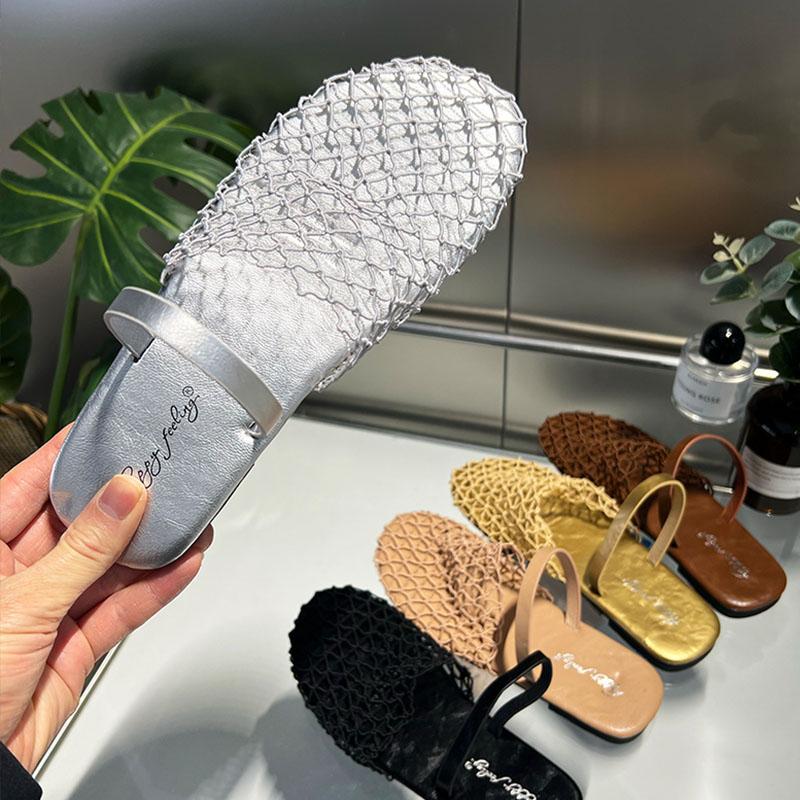Fashion Fashion Mesh Breathable Women Slides Slippers Sandals Shoes Mules Summer Beach Female Round Toe Ladies Flats Slippers Shoes