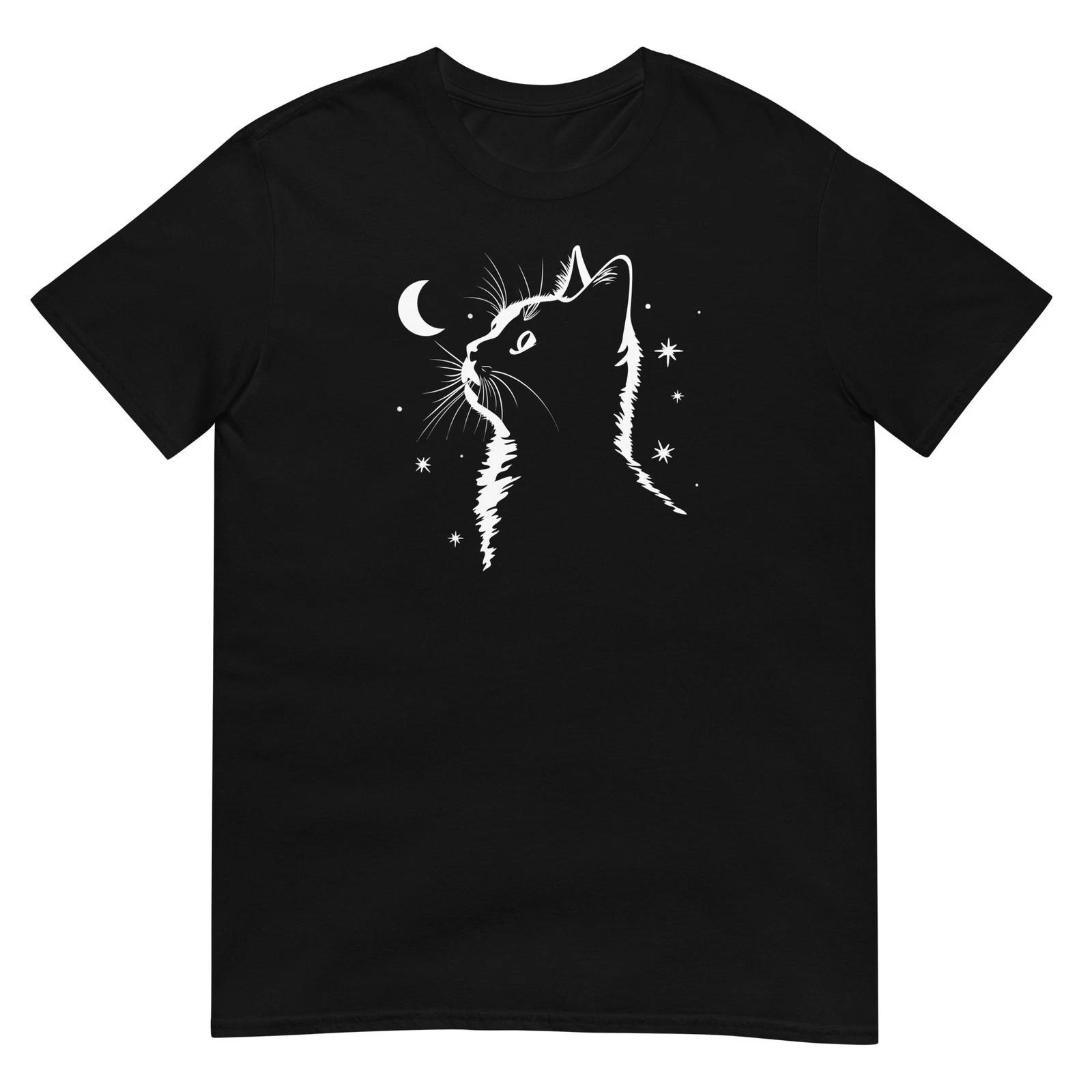 Cat Tshirt Moon Stars Tee Kitty Cats Lover Pet T-Shirt Unisex Design S