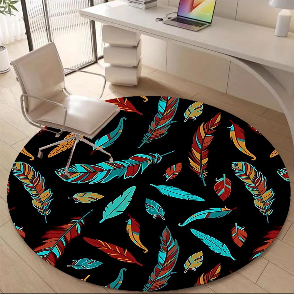 1pc Feather Pattern Office Round Area Rug, Indoor Mat Suitable ForOffice, Under Office Chairs Bedroom Living Room Home Decor, Room Deco 036