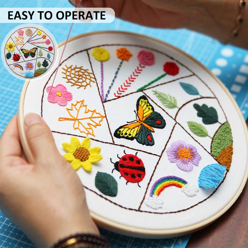 Handmade Embroidery Starter Kit DIY Embroidery Stitch Practice Kit Beginner Hand Stitch Embroidery Skill Techniques Stitch Learn