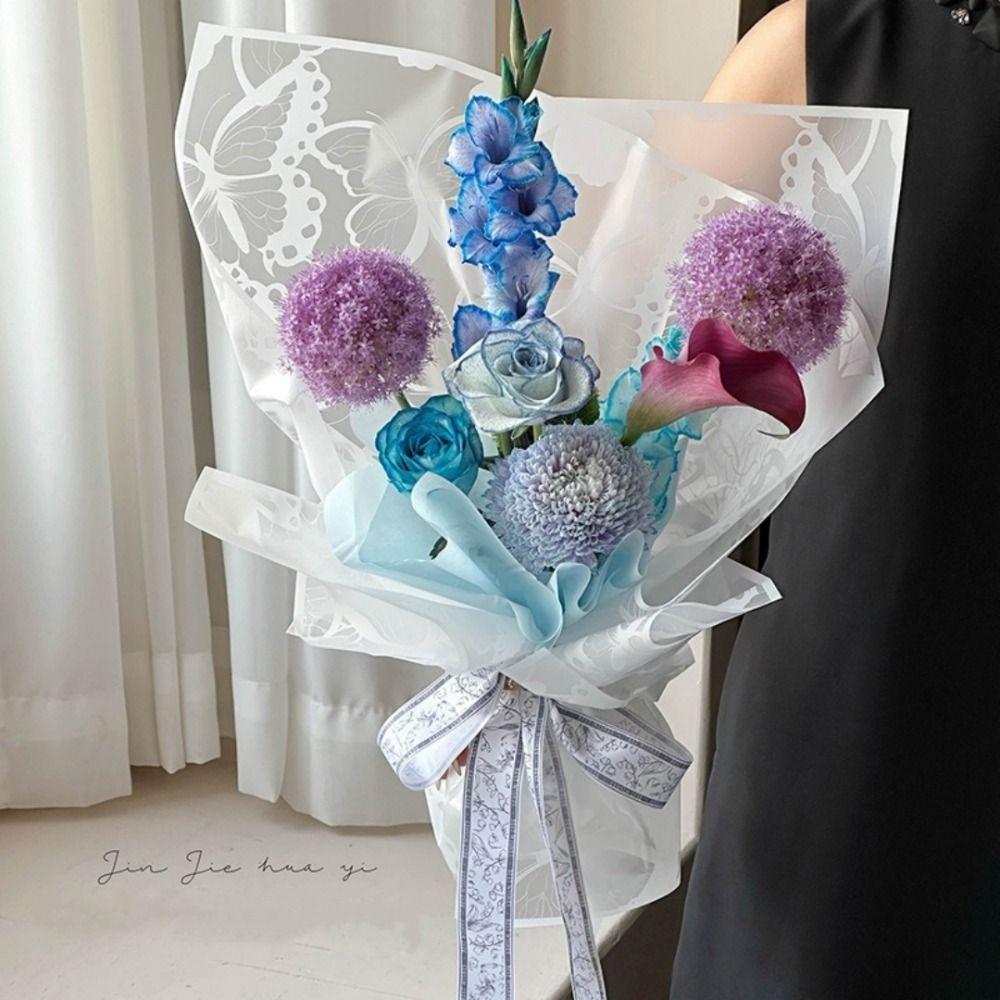 

20pcs Butterfly pattern Rose Flower Bouquet Packing Bag Waterproof Wrapping Sheets Valentine s Day 20pcs-56*56cm білий