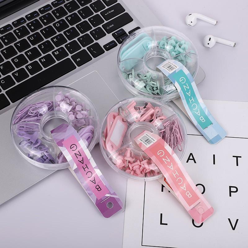 Individuell gestaltetes Reißnagel- & Donut-Set in Macaron-Farben - Multifunktionale Büroklammern & Magnetischer Schlüsselanhänger