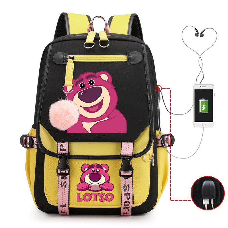 Mengmeng Xiaoqing Strawberry Bear Printing College Style Campus Primary School Student School Bag Lightweight And Large Capacity