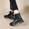 Martin boots women's autumn and winter new lace-up leather boots thick heel casual flat boots basic round head women's boots short boots