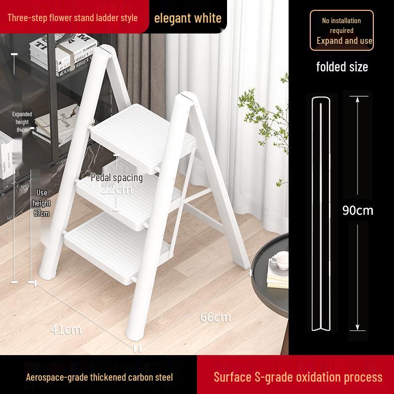 Lightweight Multifunctional Festive Red Three-Step Folding Ladder with High-Grade Anti-Slip Steps for Home Storage.