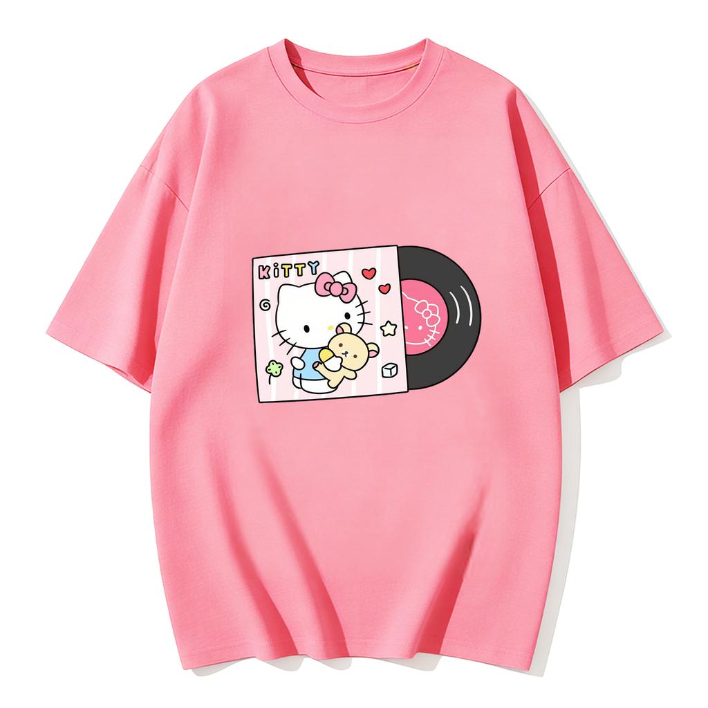 2026 Summer Hello Kitty Cartoon Printed Short Sleeve Pure Cotton Tshirt Womens Family Matching Outfits Classic Fashion Tee Top