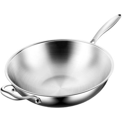 Whole Body Tri-Ply Stainless Steel Wok Pan With Steel Cover, Oven Safe Induction Stir-Fry Pans skillet,Suitable for All Stove