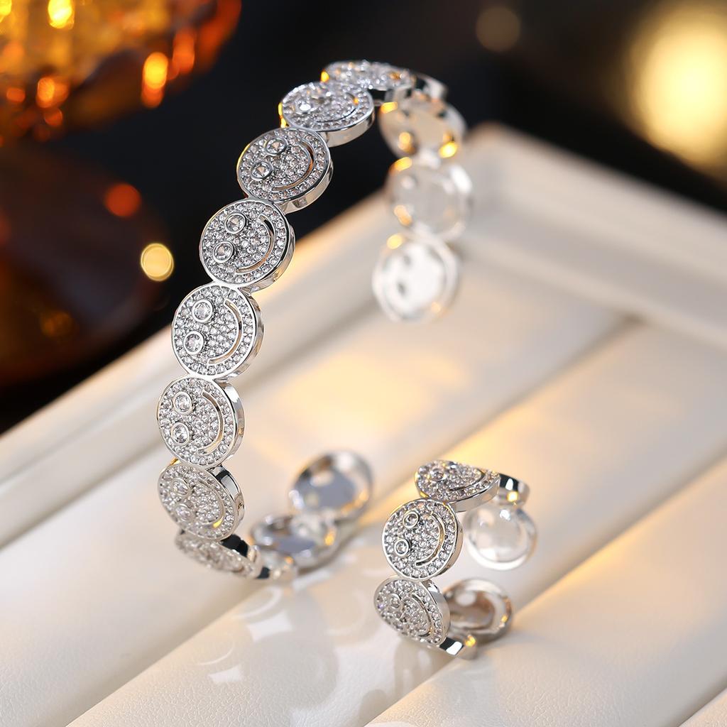 Women Smile Face Bracelet Ring Set Fashion Minimalist Zircon Jewelry Perfect For Party Gathering Wear