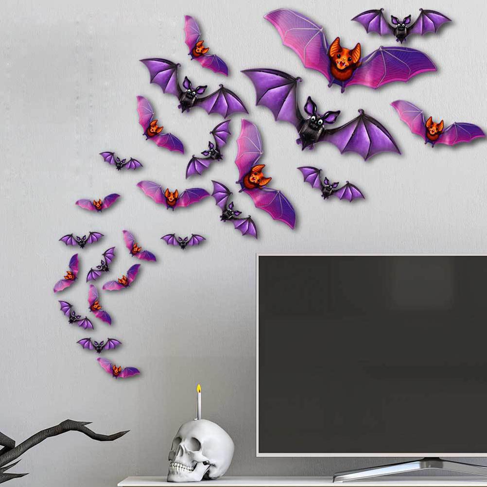 24 ks Halloween 3D samolepky s netopýry Realistické strašidelné samolepky s netopýry Samolepka na zeď Domácí koupelna Vnitřní dekorace