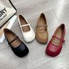 Mary Jane Shoes Soft Sole with Flat Sole Single Shoes  Chinese One-word Year Soft Surface Round Head Belt Buckle Grandma Shoes Shallow Mouth