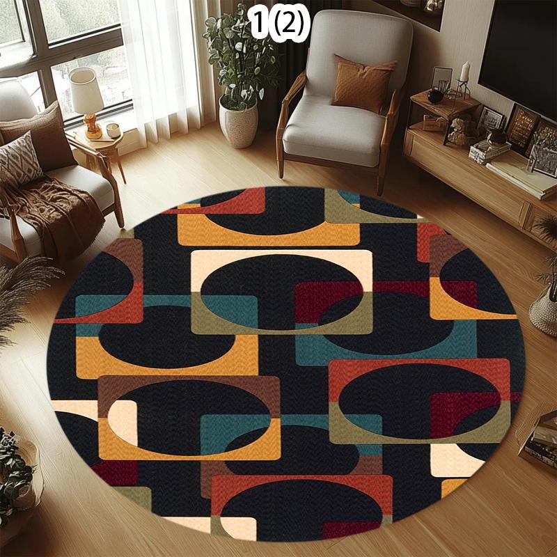 Retro Geometric Round Carpet Boho Vintage Home Decor Living Room Bedroom Floor Decor Mat Soft Non-slip Circle Rug