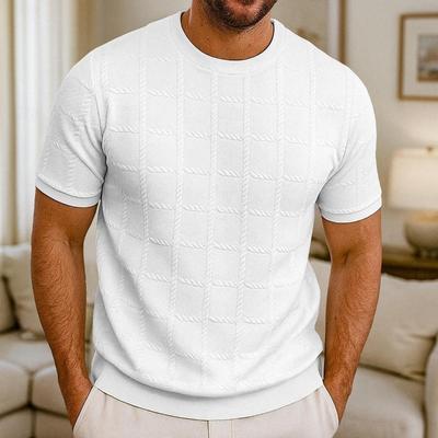 Letnia Moda Okrągły Dekolt Krótki Rękaw T-shirt Męski Codzienny Moda Żakardowy Uniwersalny Koszulka Pulower Top Koszulka