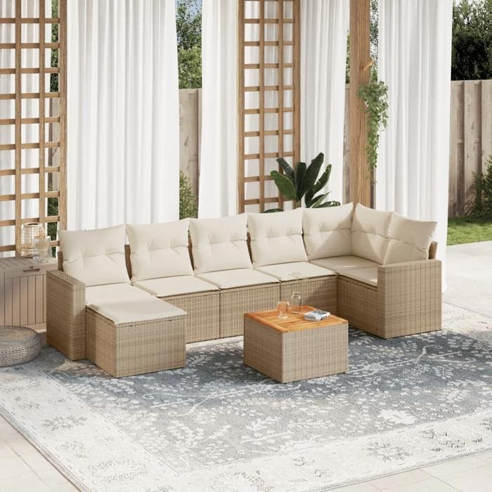 VidaXL Garden Lounge Set with Cushions 8 Pcs, Patio Sofas, Patio Furniture Set, Outdoor Furniture, Beige 3256562