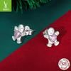 Yinziyun Gingerbread Man and Pink Heart Zircon S925 Sterling Silver Stud Earrings for Women