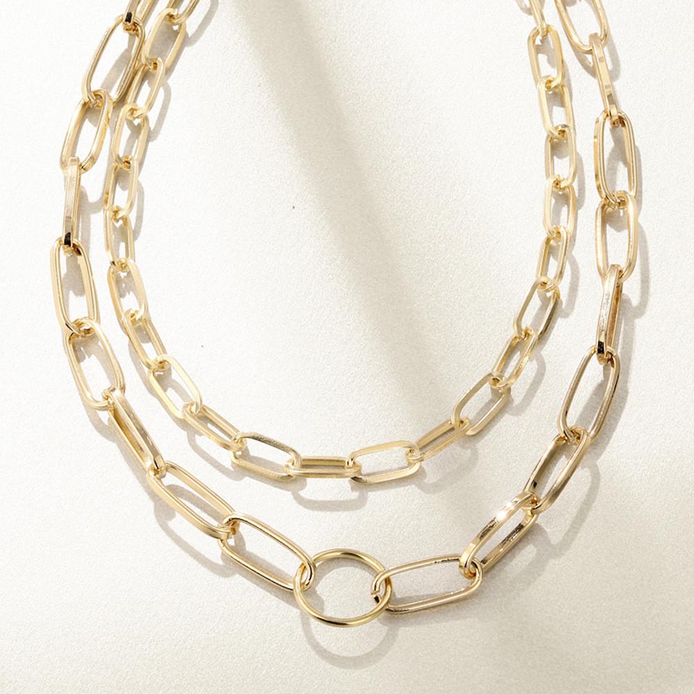 Layer Double Stunning Chain Necklace For Women With Elegant Geometric Design And Alloy Composition