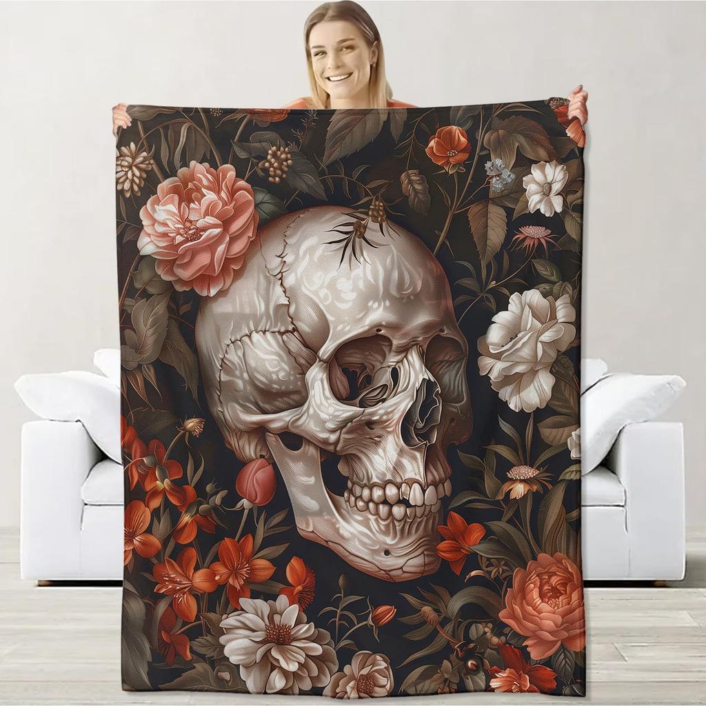 Skull Pattern Flannel Blanket Digital Print Blanket Halloween Gift Bedroom Sofa Decoration