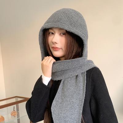 Balaclava Outdoor Scarf All In One Hood Winter Warm Knitted Hat Korean Style Ear Protection Woolen Hat for Women