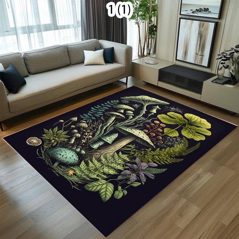 Colorful Mushroom Floral Combination Pattern Area Rug - Fresh Vitality Style Non-Slip Floor Carpet for Living Rooms Home Decor