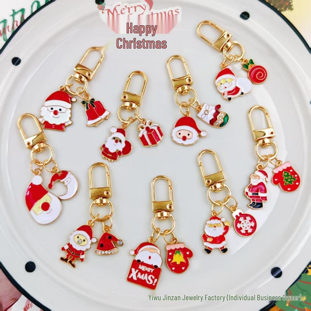 Festive Christmas Keychain: Metal Tree, Snowman & Santa Bag Charm – Stylish Small Gift