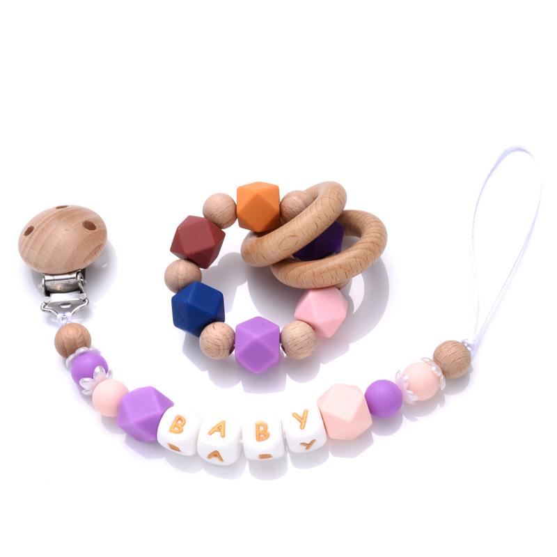 Beech Baby Pacifier Clip Personalized Name Silicone Teether Beads Toddler Nursing Bracelet Toy Baby Pacifier Chain Nipples Chain