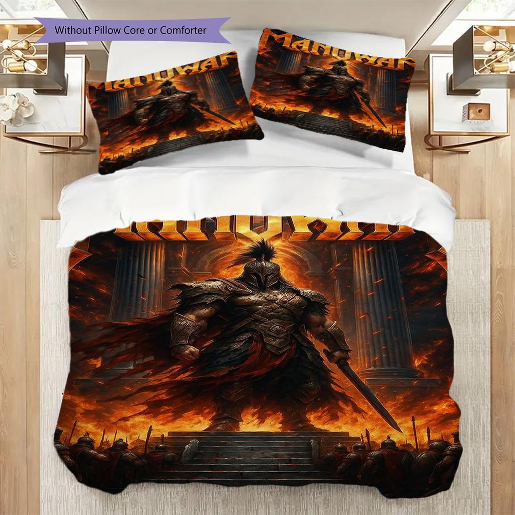Epic Warrior Ascends Flames Bedding (1 * duvet cover + 2 * pillowcase, without core) 2D Flat Duvet cover and pillowcase Soft and comfortable