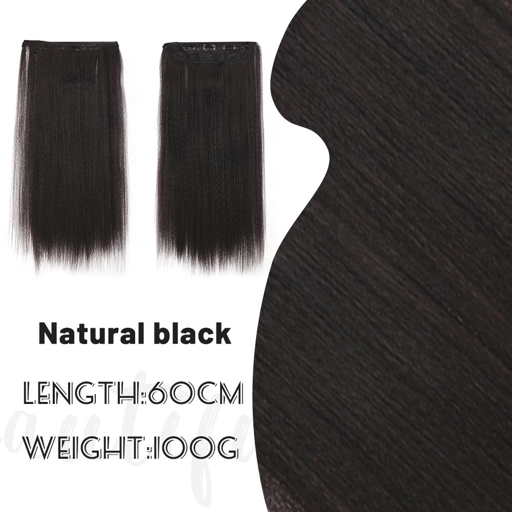 Synthetic Black Long Straight Clip Extension Hair 24 Inch Women's Wig 5 Clip High Temperature Wig